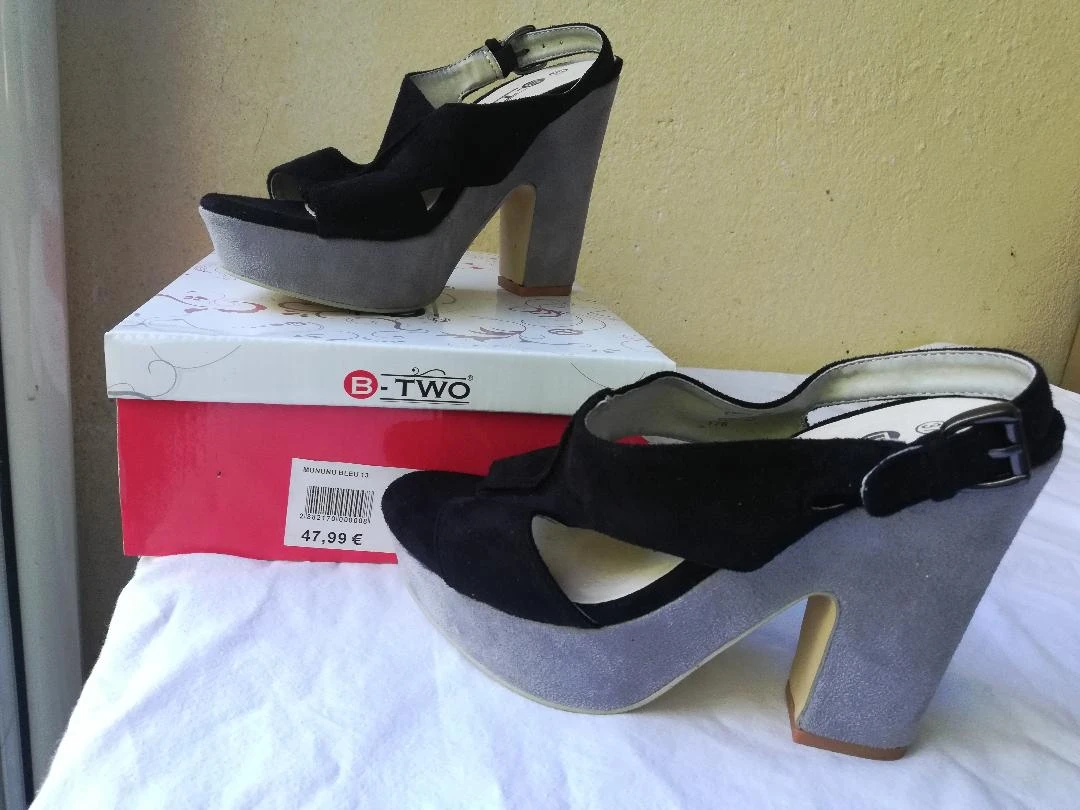 Tweekleurige zwarte/grijze pumps met dikke hoge hak van 12 cm maat 37 - nieuw – photo 7